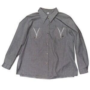 Vintage black and white houndstooth button up shirt jacket with zipper detail